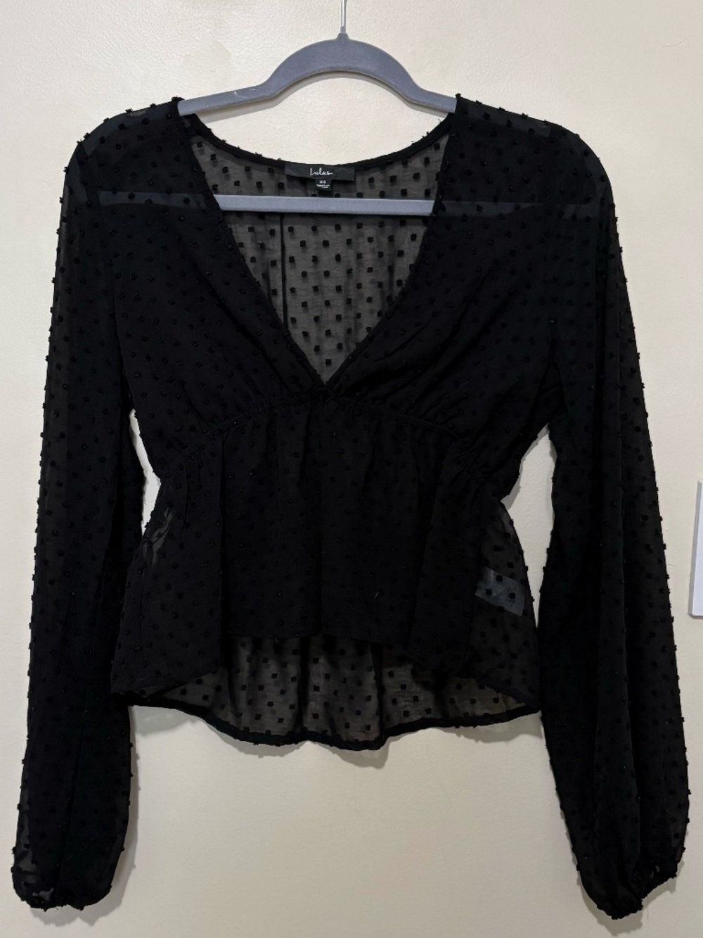 Lulus Sheer Long Sleeve Peplum Blouse in Black Size XS